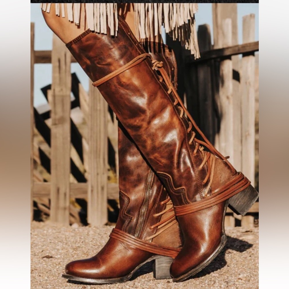 Freebird by Steven Coal Handcrafted Brown Leather Knee-High Boots Size 5